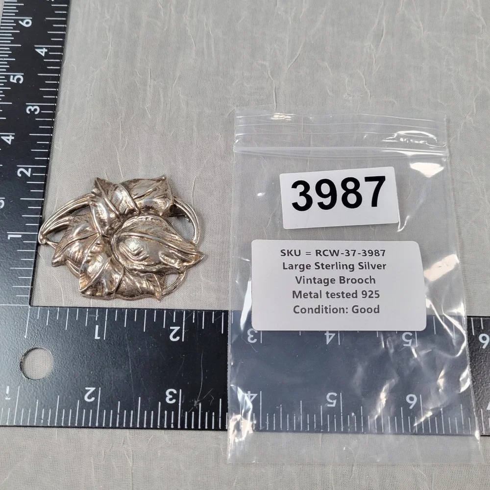 Vintage Sterling Silver Dimensional Floral Leaf Brooch Pin 11.45g